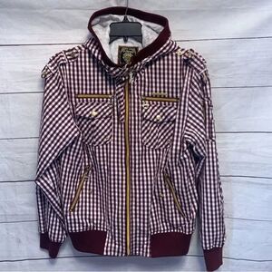 Vintage Live Mechanics jacket bomber hooded Gingham Plaid Biker Moto Streetwear